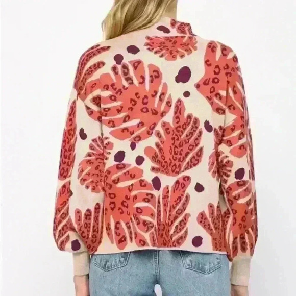 Fate “Coral Palm” Print Mock Neck Sweater With Balloon Sleeves Small NWOT! - Picture 3 of 8